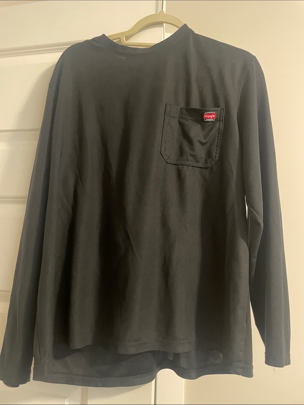 Wrangler Black Long-Sleeve Pocket Tee with Red Logo Tab